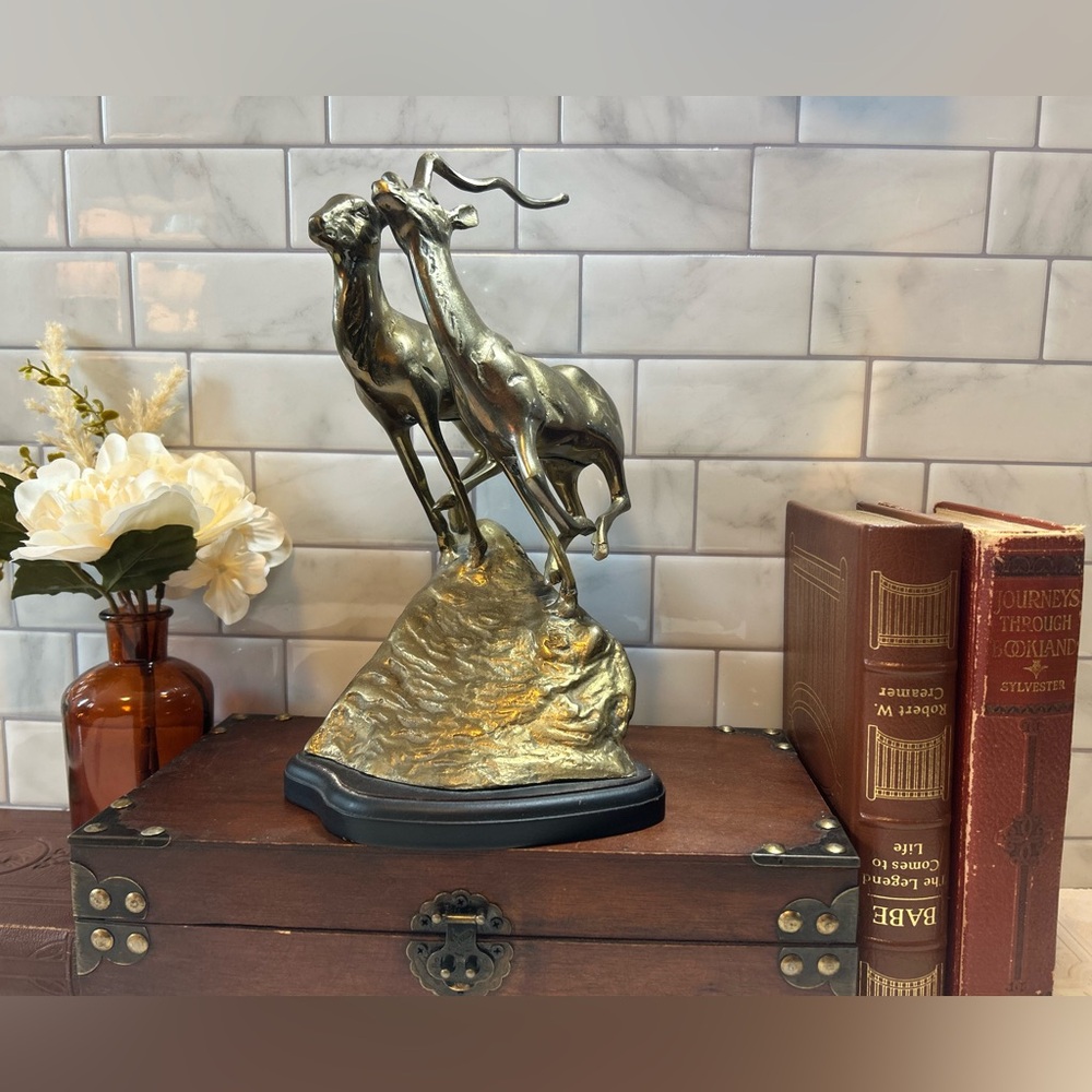3 pound Vintage Pair of Antelope Gazelle Brass Sculpture